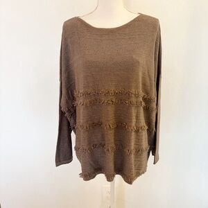 J Jill Faye Fringe Boatneck Oversized Knit Sweater Size 2X